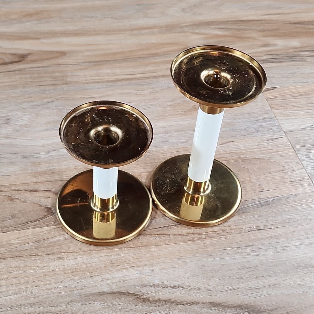 Set of 2 Brass & Ivory Candle Stick Holders